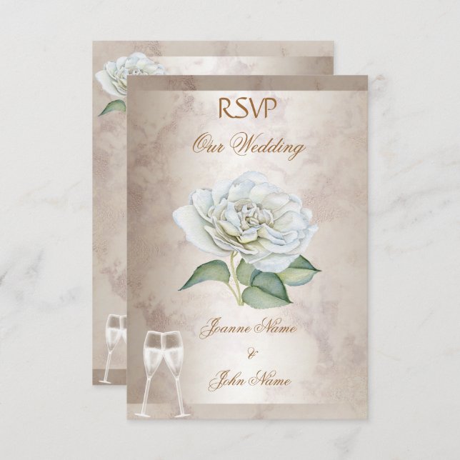 Invitation RSVP Mariage Rose Marbre Crème Blanc Champagne (Devant / Derrière)