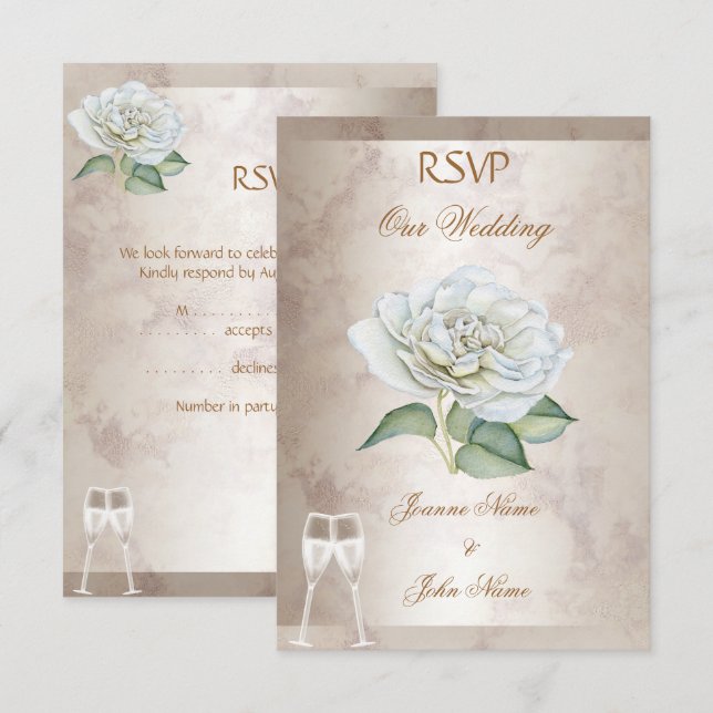 Invitation RSVP Mariage Rose Marbrée Crème Blanc Champagne (Devant / Derrière)