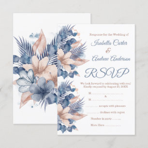 Invitation RSVP Mariage Rose Pâle Bleu Pêche Beige Floral Bla