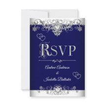 RSVP Mariage Royal Blue Silver Diamond Hearts
