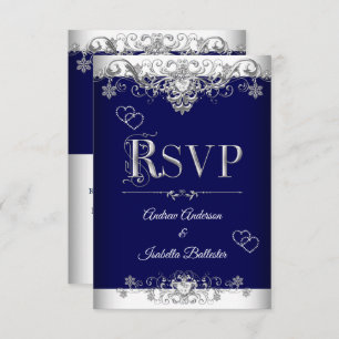 Invitation RSVP Mariage Royal Blue Silver Diamond Hearts