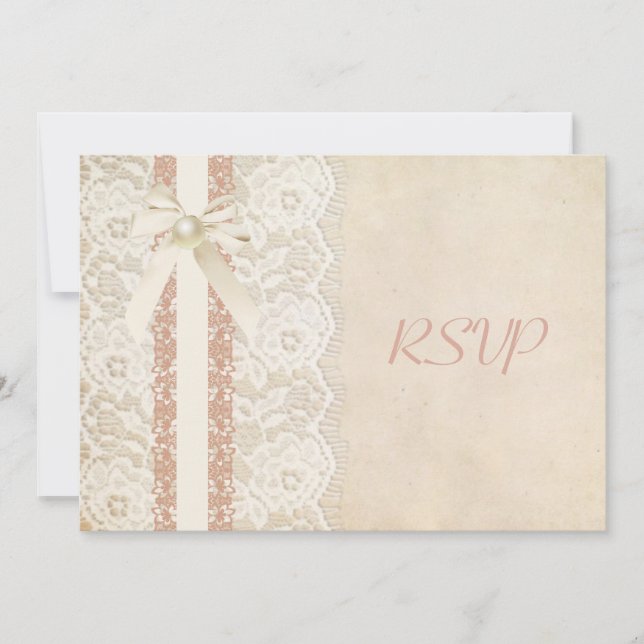 Invitation RSVP Mariage Rustique Vintage Rose et Dentelle (Devant)
