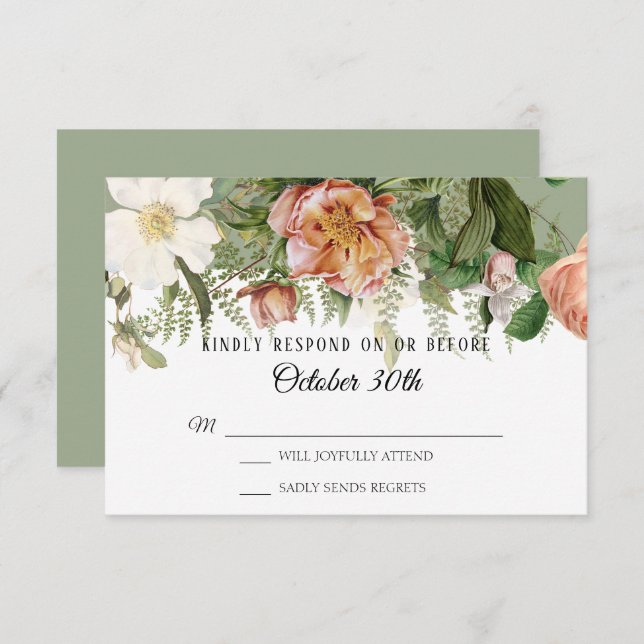 Invitation RSVP Mariage Sage Blush Ivory Rose Peony Ferns (Devant / Derrière)