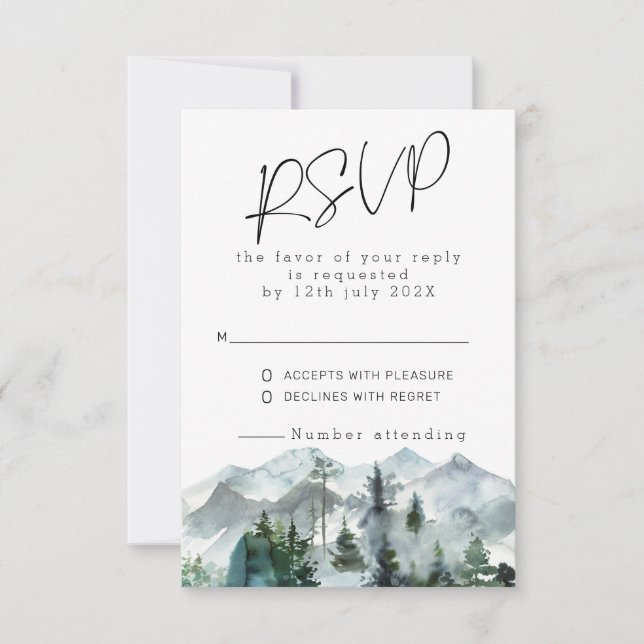Invitation RSVP Mariage Sauvage Montagnes Modernes (Devant)