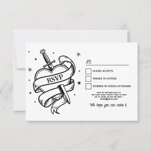 Invitation RSVP Mariage tatouage traditionnel Rock Heart (Devant)