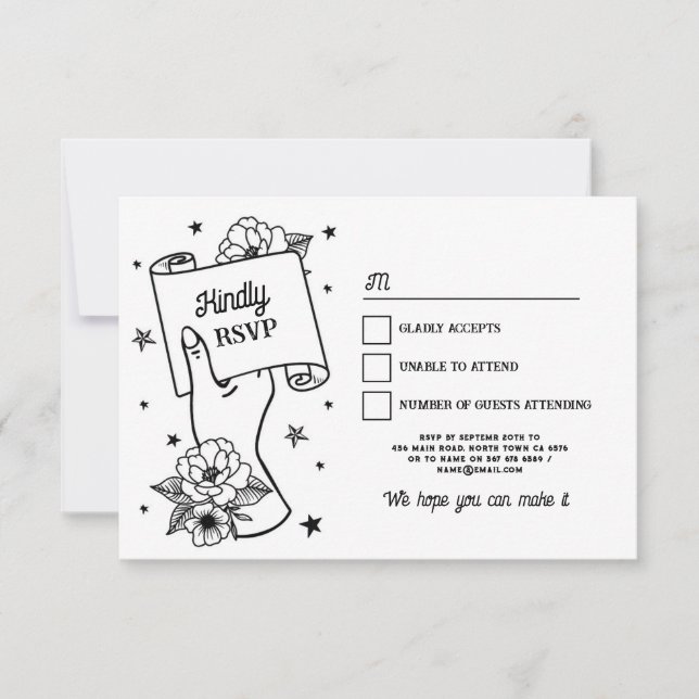Invitation RSVP Mariage tatouage traditionnel Rock n Roll (Devant)