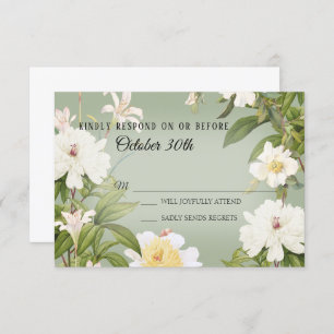 Invitation RSVP Mariage Vintage Sage Green Rose ivoire Peony