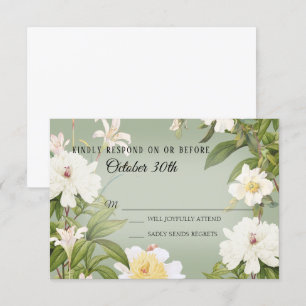 Invitation RSVP Mariage Vintage Vert Sauge Ivory Rose Pivoine
