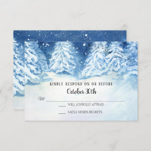 Invitation RSVP Mariage Winter Navy Snowy Trees Aquarelle