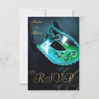 Invitation RSVP Masquerade Masquate turquoise