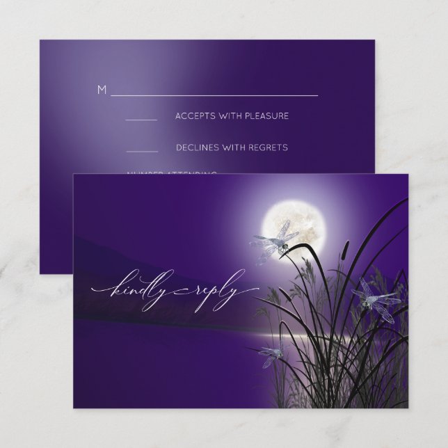 Invitation RSVP Menu Pleine lune d'méthyste Étanche de libell (Devant / Derrière)