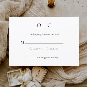 Invitation RSVP minimaliste Élégant Simple Noir Blanc
