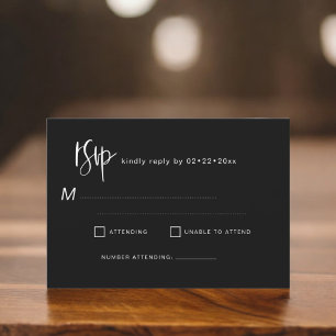 Invitation RSVP minimaliste Élégant Simple Noir Blanc