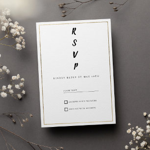 Invitation RSVP minimaliste en typographie blanche et or