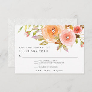 Invitation RSVP Moderne Aquarelle Peach Floral Mariage damass