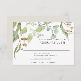 Invitation RSVP Moderne Aquarelle simple Eucalyptus Mariage