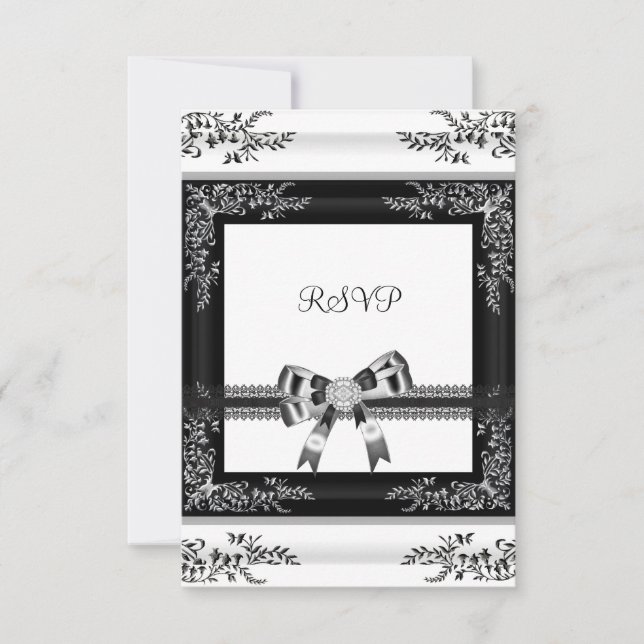 Invitation RSVP Noir Blanc Dentelle Florale Diamant 3 (Devant)