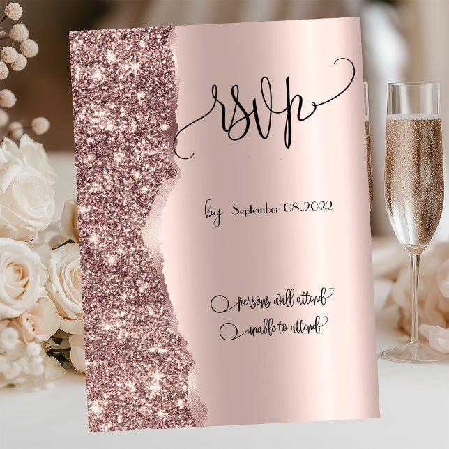 Invitation RSVP Pailleté Or Rose Luxe Élégant (Créateur téléchargé)