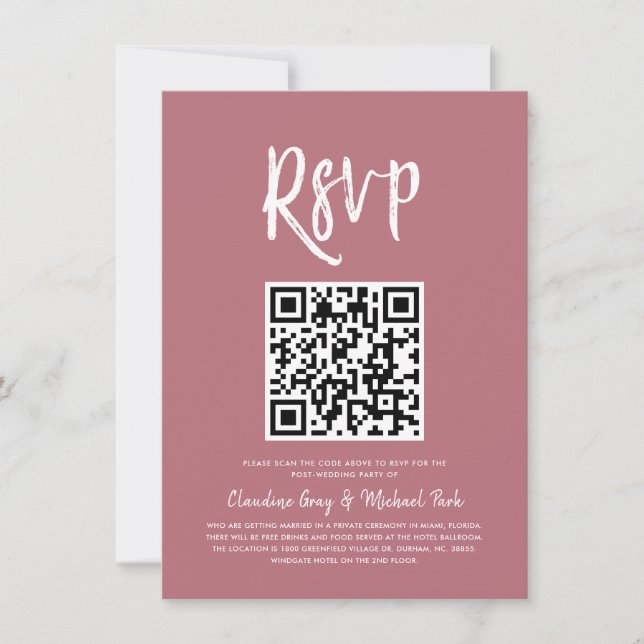 Invitation RSVP par code QR | Couleur or Rose (Devant)