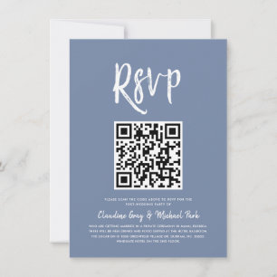 Invitation RSVP par code QR   Style de script bleu pigeon RSV