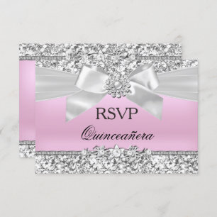 Invitation RSVP Parties scintillant rose argent Bijou Bow Qui