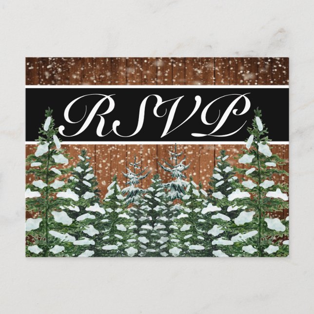 Invitation RSVP Pays de Bois et Forêt enneigé & no (Devant)