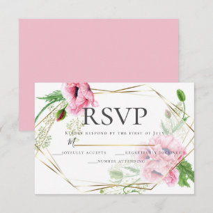 Invitation RSVP   Pépites et feuillages roses d'aquarelle