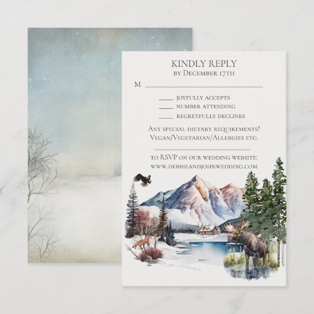 Invitation RSVP pour chalet d'hiver dans les monta (Devant / Derrière)