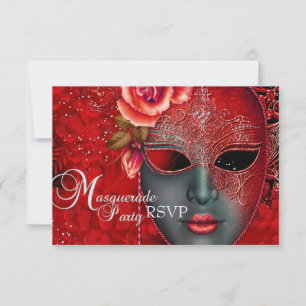 Invitation RSVP pour la soirée masquée Masque Rouge Étincelan