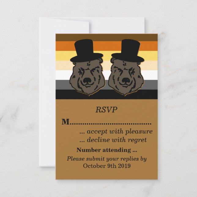 Invitation RSVP pour le mariage de fiers ours gays (Devant)