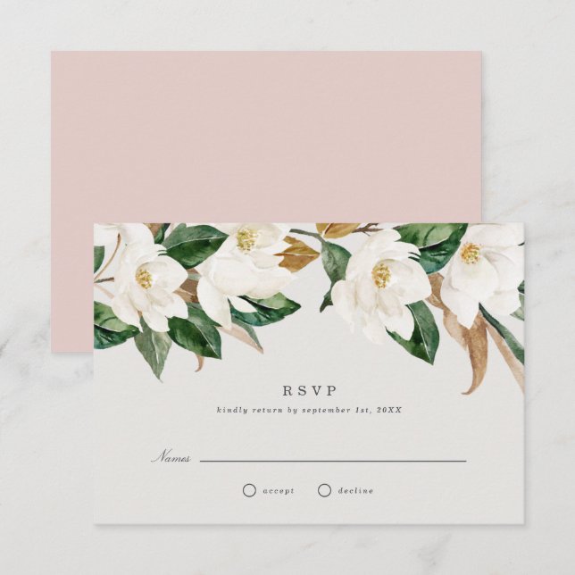 Invitation RSVP pour mariage Magnolia (Devant / Derrière)