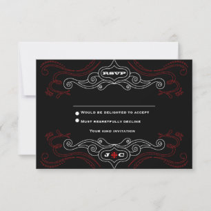 Invitation RSVP pour un mariage Rock 'n' Roll rouge et noir