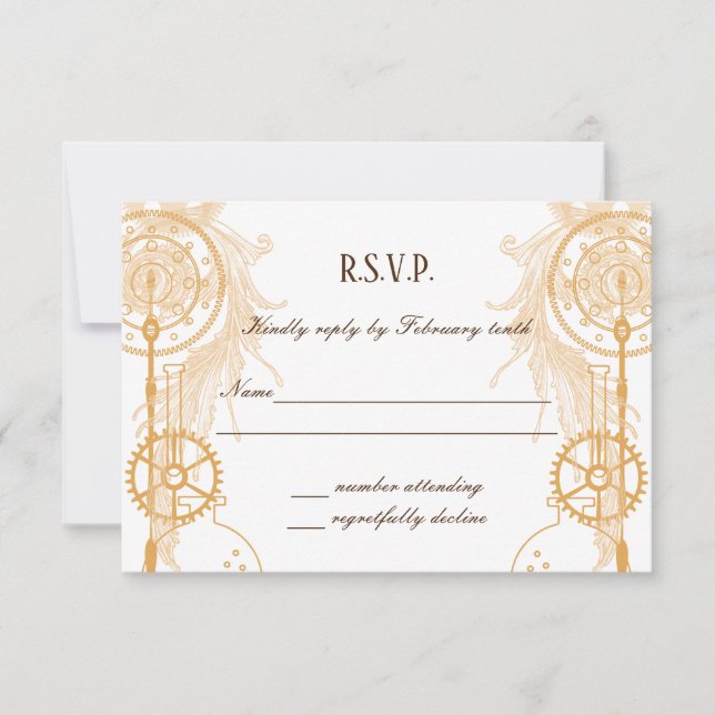 Invitation RSVP pour un mariage Steampunk (Devant)