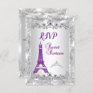 Invitation RSVP Princess Sweet 16 violet Silver Photo Party