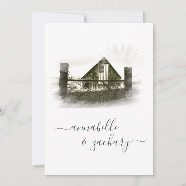 Invitation *~* RSVP QR Barn American Flag AR19 Mariage  (Devant)