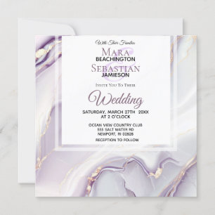 Invitation *~* RSVP QR GOLD LAVENDER MARBLe AR66 Mariage