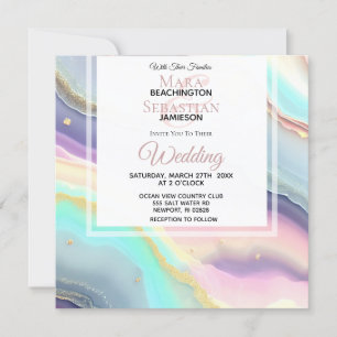 Invitation *~* RSVP QR PASTEL AGATE AR66 Gold Mariage
