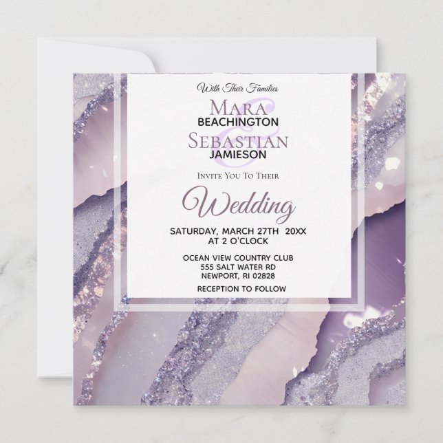 Invitation *~* RSVP QR SILVER LAVENDER AGATE AR66 Mariage (Devant)