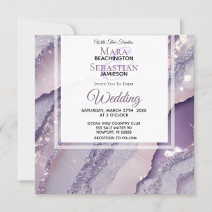 Invitation *~* RSVP QR SILVER LAVENDER AGATE AR66 Mariage