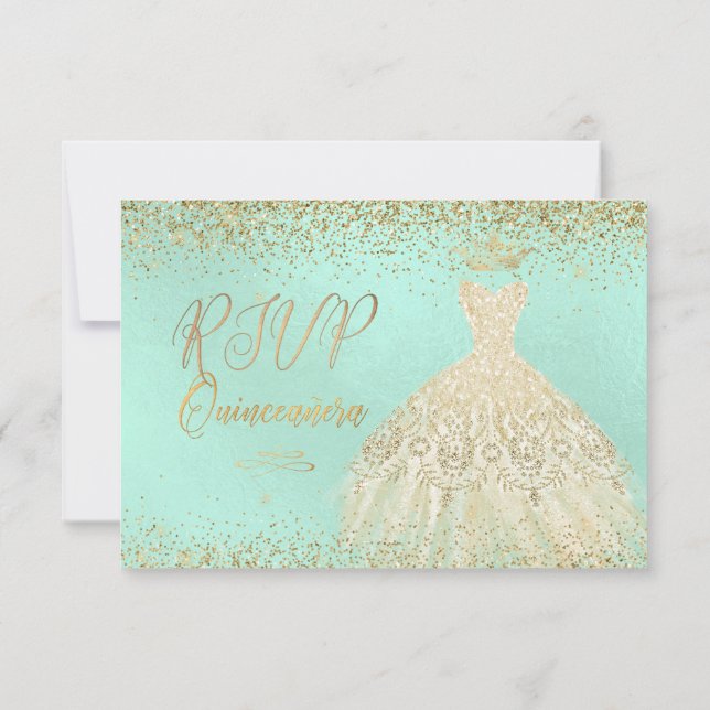 Invitation RSVP Quinceañera, Parties scintillant Gown, Faux G (Dos)