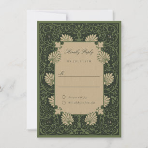 Invitation RSVP Régale Vert Émeraude Antique Or Baroque