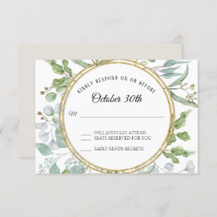 Invitation RSVP Réponse Eucalyptus Gold Wreath Folicard