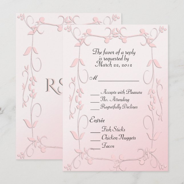 Invitation RSVP rose délicat avec arbre de choix (Devant / Derrière)