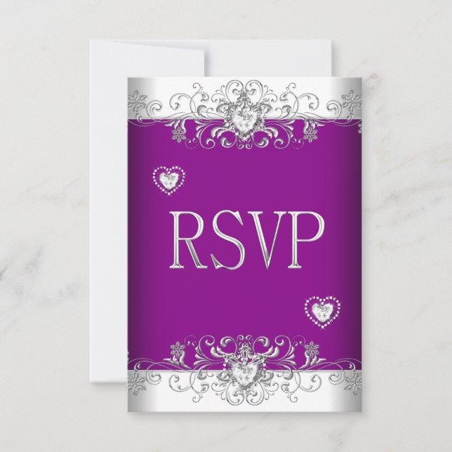 Invitation RSVP Rose Poudré Mariage Blanc Diamant Cœurs (Devant)