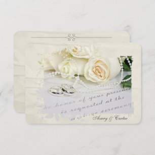 Invitation RSVP roses et anneaux blancs
