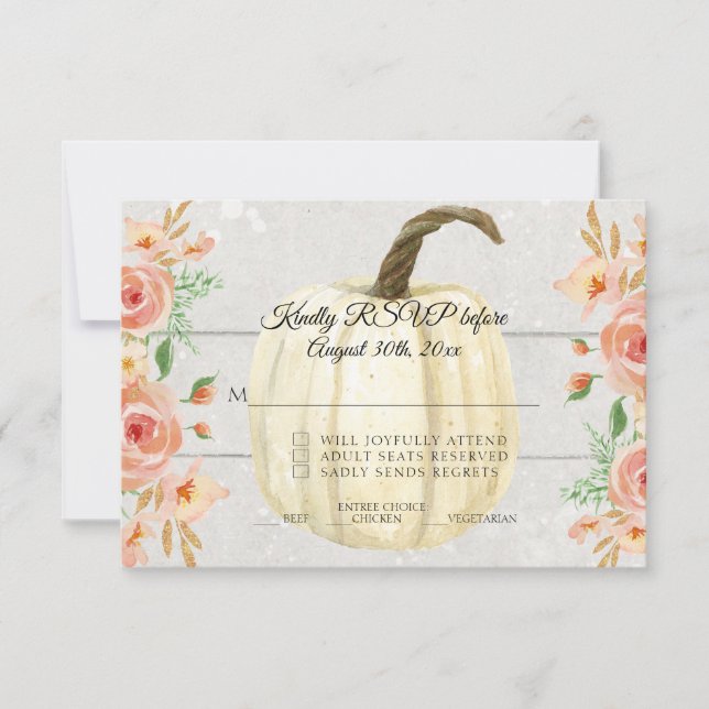 Invitation RSVP Rustique Aquarelle Floral Citrouille Blanche  (Devant)