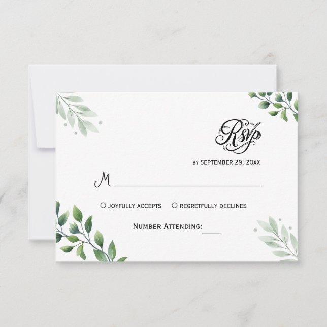 Invitation RSVP Simple Végétal Eucalyptus (Devant)