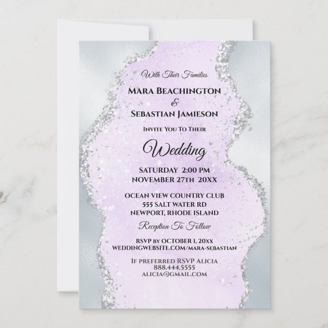 Invitation *~* RSVP Site Web Abstrait Silver Foil AR13 Mariag (Devant)
