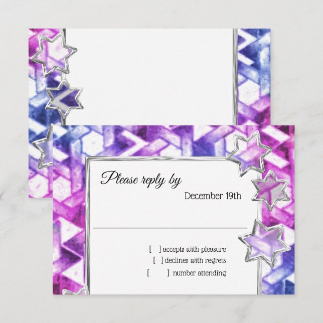 Invitation RSVP Siver Star Blue Purple Damas (Devant / Derrière)