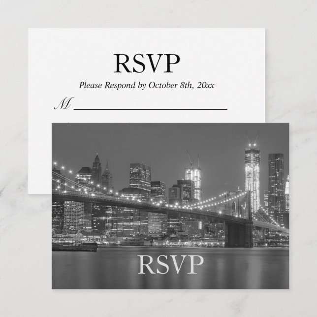 Invitation RSVP - Skyline de New York City Mariage à Brooklyn (Devant / Derrière)